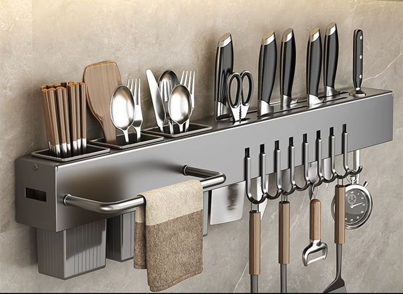 Kitchen storage rack knife stand wall-mounted punch-free kitchen multi-function storage rack knife chopstick integrated storage rack