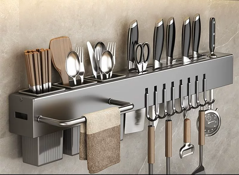 Kitchen storage rack knife stand wall-mounted punch-free kitchen multi-function storage rack knife chopstick integrated storage rack