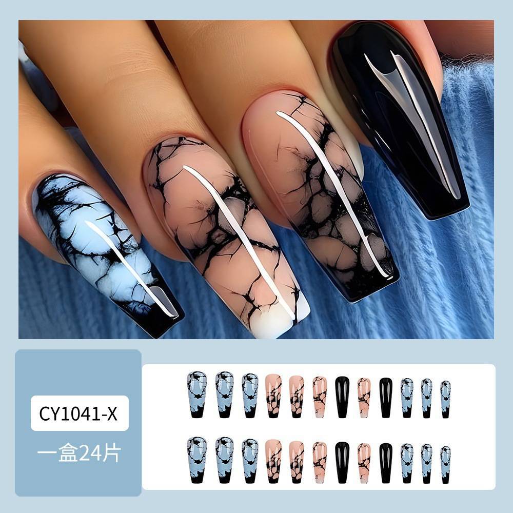 Marmol azul y negro manicure parche de uñas tipo ballet extraíble parche de uñas de venta caliente en Europa y América image 7
