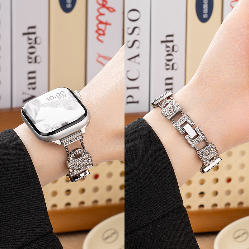 Suitable for Iwatch10 Watch Strap Small Fragrance Handbag Apple 98765432 Metal Chain Se Watch Strap