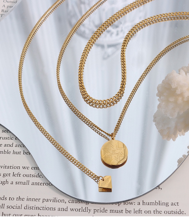 Fashion Round Star Titanium Steel Necklace Layered Plating Stainless Steel Necklaces_colorza_5