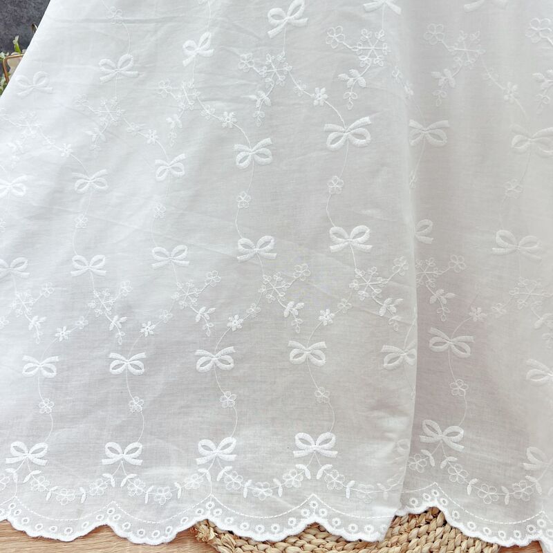 Bow Embroidery Cotton Embroidered Fabric Lolita Cotton Jacquard Shirt dress Children's Wear Flat Embroidered Lace Cloth