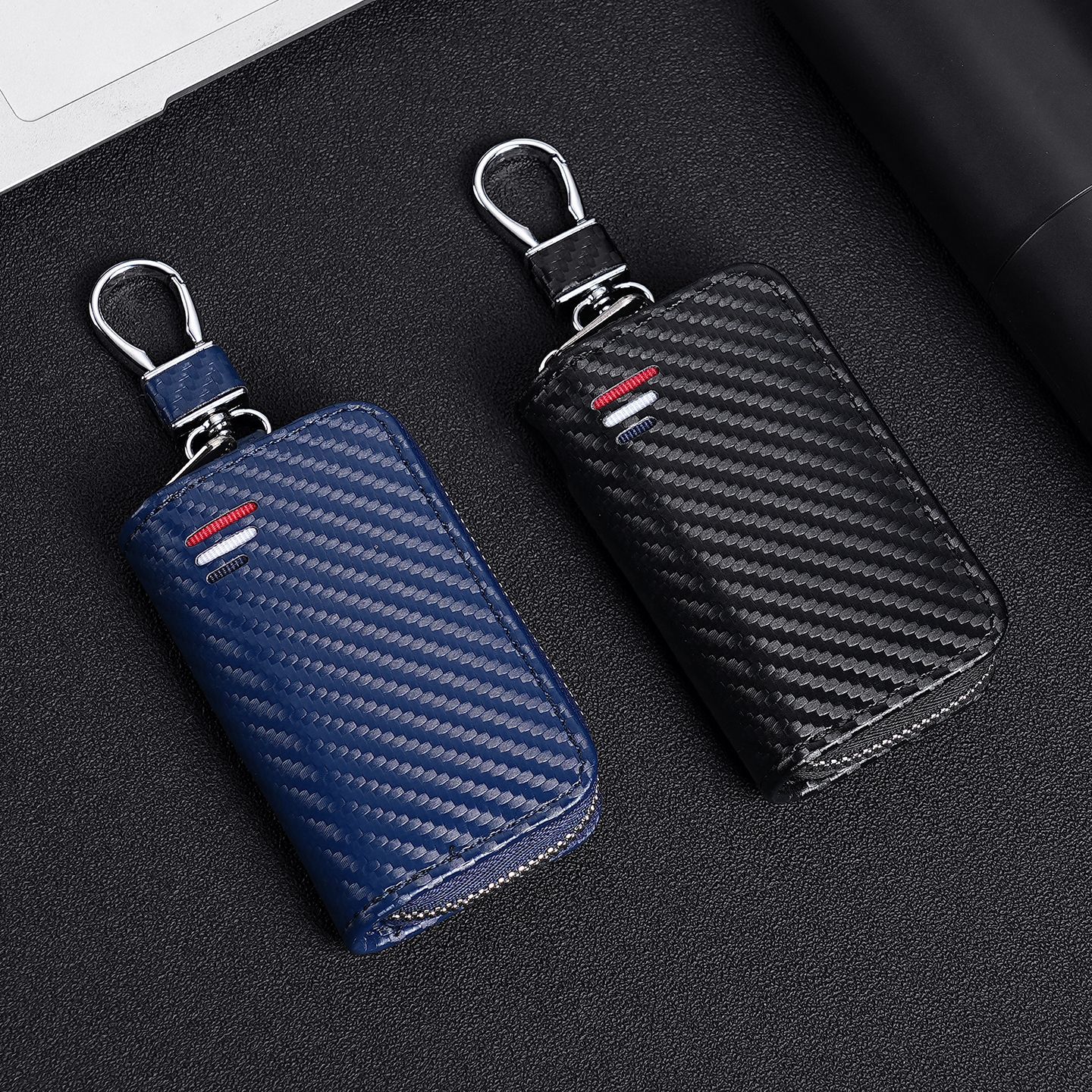 Cross-Border Business Pu Leather Zipper Bag, Men's Business Waist Key Holder, Women's Multifunctional Universal Car Keychain