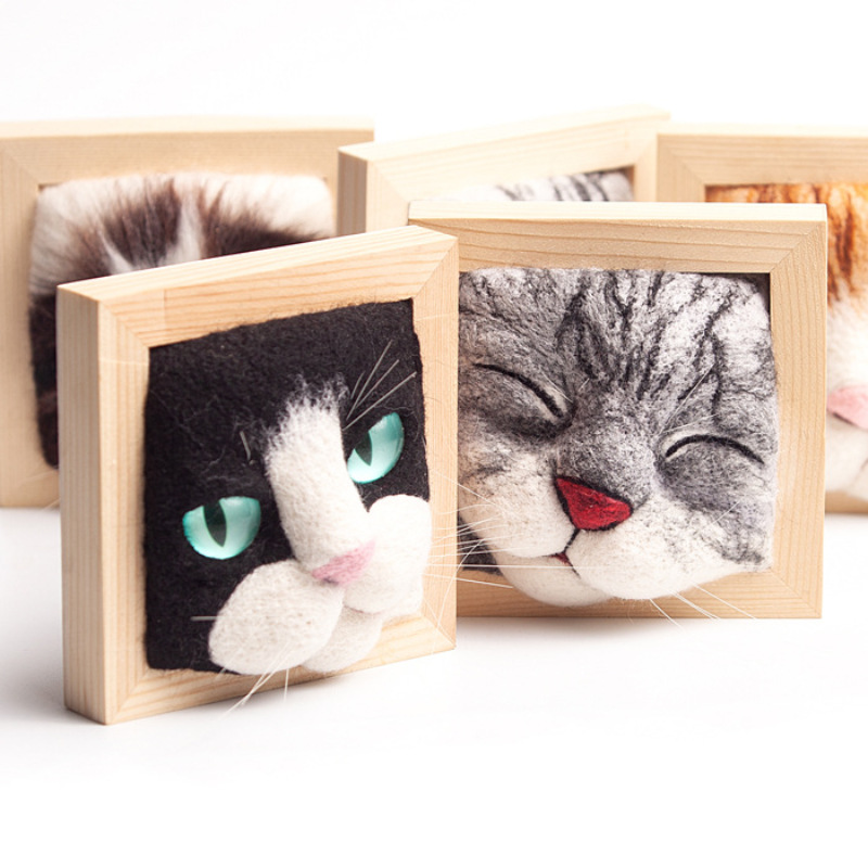 Wool Felt Poke Fun Cat Head Animal Diy Material Package Handmade Gift Doll Photo Frame Making