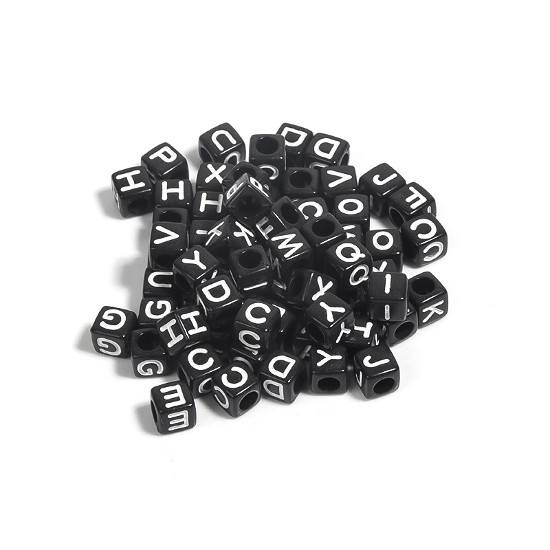 100 / paquete de acrílico fondo negro cuadrado letras blancas 26 letras individuales gotas de aceite cuentas DIY accesorios de cadena de teléfono móvil image 33