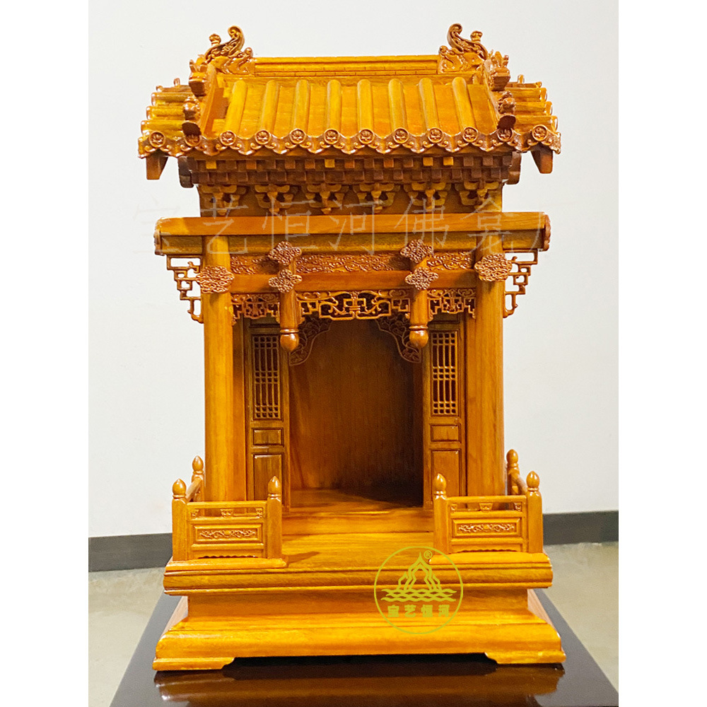 Antique-Style Roof Shrine for Home Use to Honor Ancestors, Baoyi Ganges Camphor Wood Mortise and Tenon Buddhist Shrine Offering Table