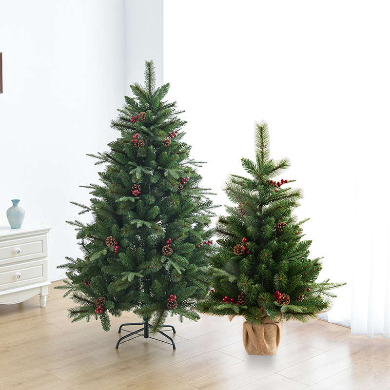 Cross-border 1,5 m decoraciones para árboles de Navidad decoración de vacaciones de lujo PE hoja mixta verde conjunto de árboles de Navidad adornos