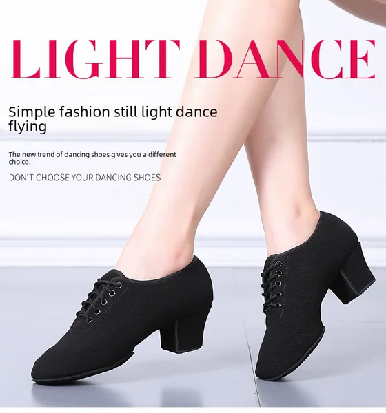 Women's Adult Latin Dance Shoes Middle Heel Cloth Teacher Shoes Four Seasons Modern Dance Shoes Sailor Dance Shoes Soft Sole Social Dance Shoes