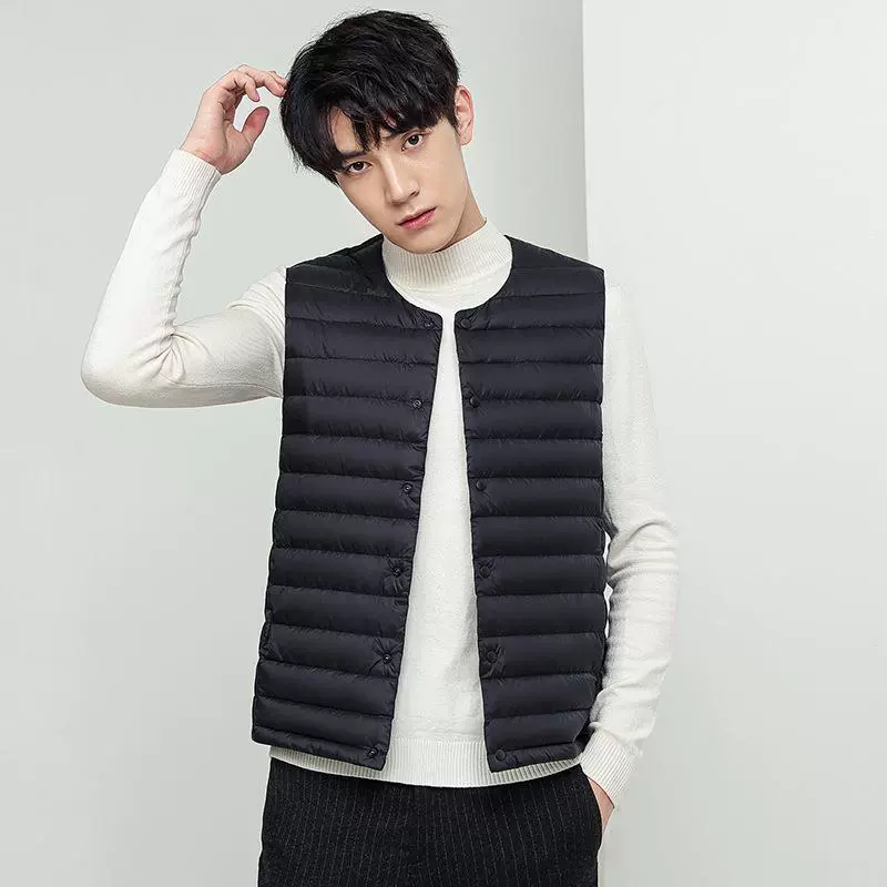 Осенне-зимний мужской повседневный пуховик, легкий и тонкий теплый корейский модный жилет с переменным V-образным вырезом, куртка-подкладка для мужчин