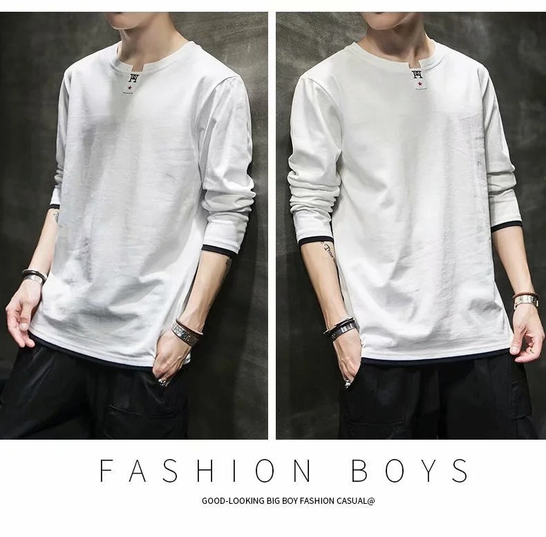 boy Long Sleeve T-Shirt For Men Trendy Gray Crew Neck Clothes Tops Inner Wear Autumn Winter Casual Base Shirt_voghion.com