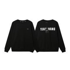 王嘉爾と同じスタイルのTEAMWANG文字プリント入りフード付き純綿ゆったり長袖スウェットシャツ、多用途でトレンディなスウェットシャツ
