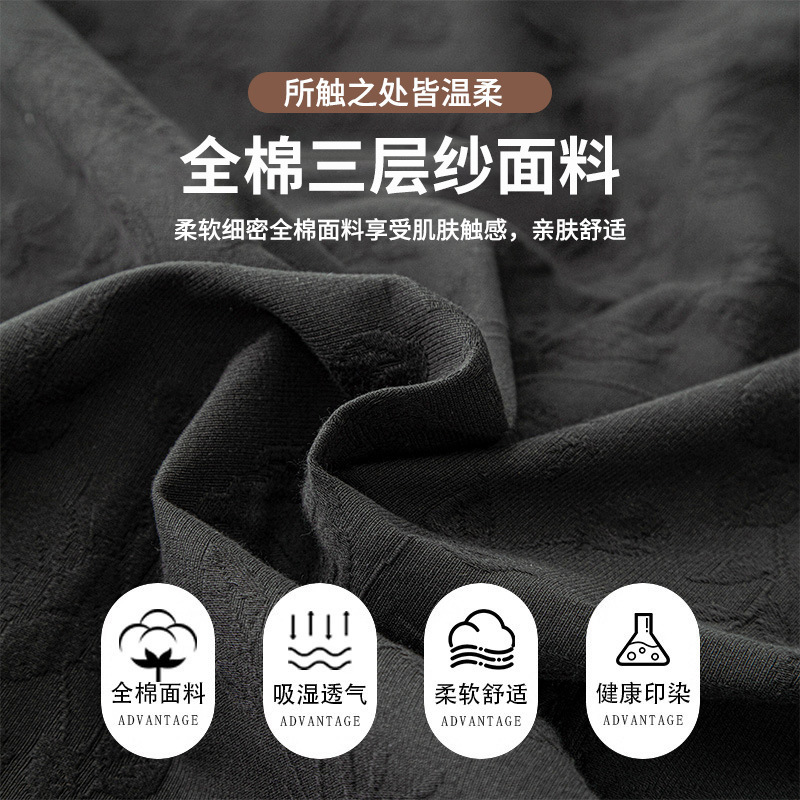 轻奢床上四件套全棉纯棉三层纱被套床单床笠款高级感床品三件套|undefined