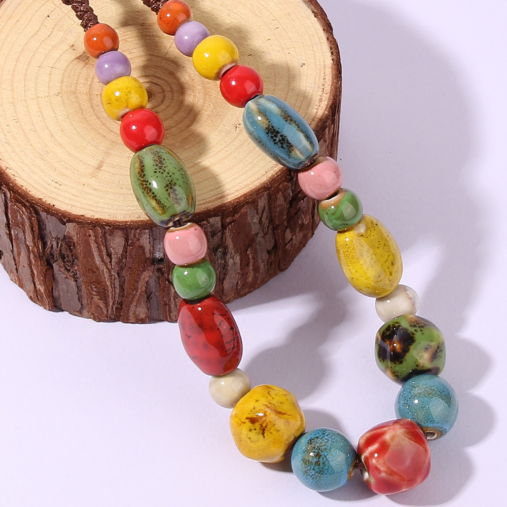 ceramics Material Geometric Pattern Wholesale Jewelry Ethnic Style Geometric Ceramics Long Necklace