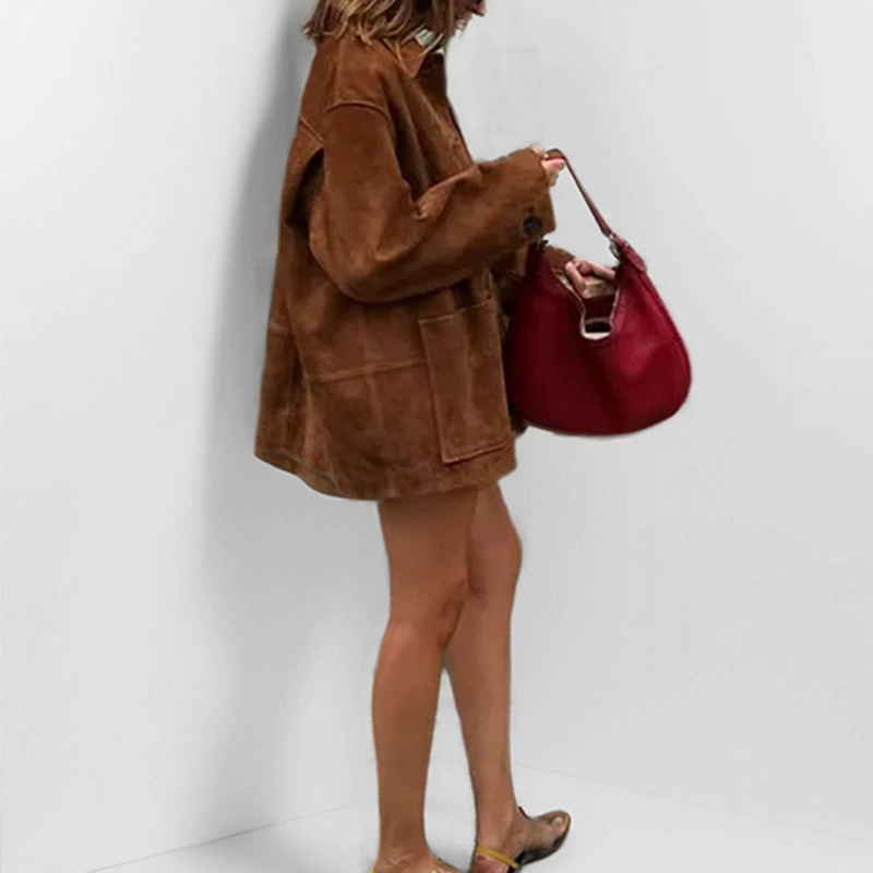 Solid retro elegant jacket for leisure, autumn, European style