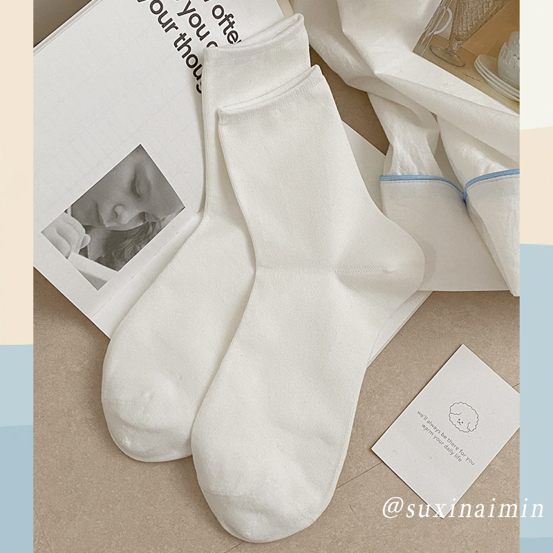 suxinaimin 春秋薄手無地ソックス インス風シンプルモランディカラー 秋用ショートソックス レディース綿ソックス|undefined