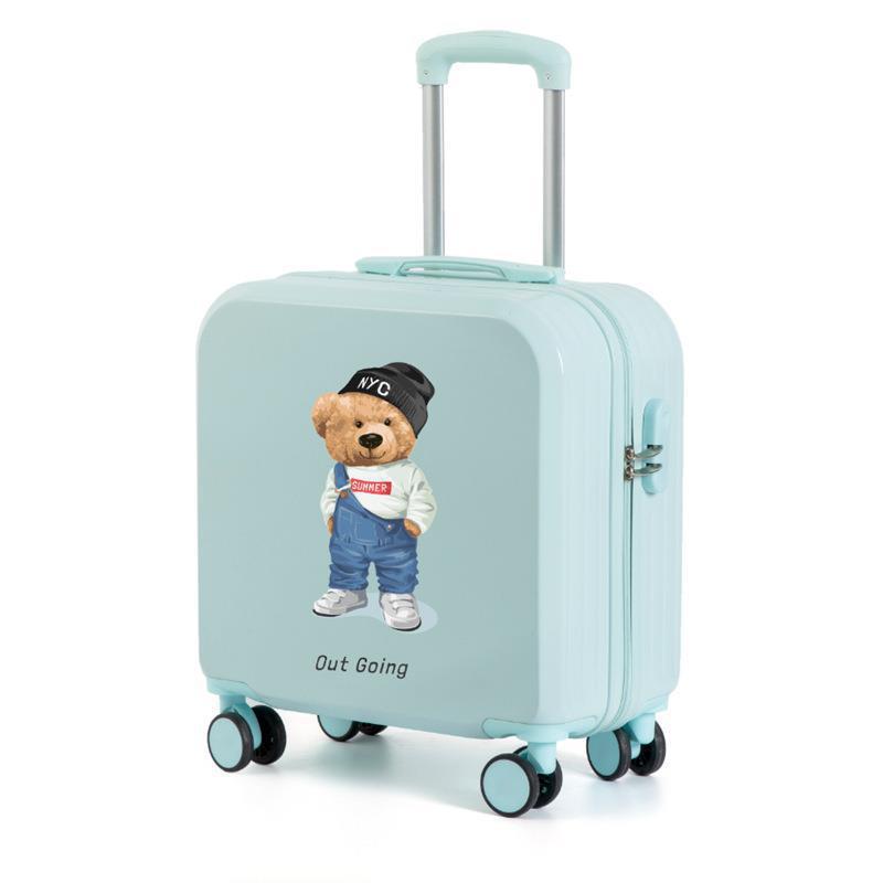 Lindo equipaje para niños de las mujeres de dibujos animados ligero trolley caso niño y madre embarque universal rueda 18 pulgadas maleta contraseña