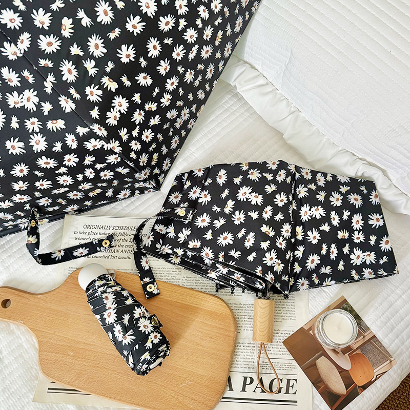 Black Daisy Umbrella Sunlight and Rain Dual-purpose Sunscreen UV Umbrella Strong and Durable Female Umbrella