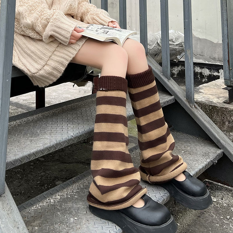 Striped Wide Leg Socks Winter Warm Y2K Girl Decorative Calf Socks JK Girl Long Tube Knitted Socks