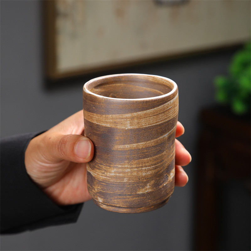 Hochwertiger, handgefertigter Keramikbecher im Retro-Stil mit kleinem Fassungsvermögen, rustikale Espressotasse zum Frühstück, kreativer Vintage-Becher_voghion.com