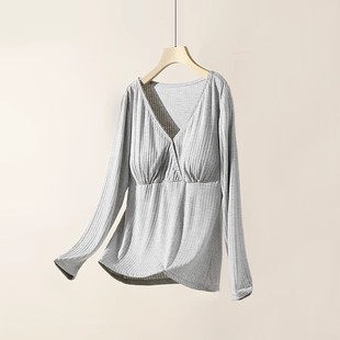 New Modal Pit Strip Cross Breastfeeding Loose Confinement Clothing Maternity Wear Long-Sleeved Large Size Home Clothes Pajamas