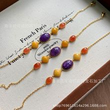 天然南红蜜蜡紫龙晶手链镶嵌s925纯银饰品吊坠中国风新中式批发