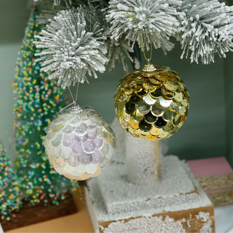 Decoraciones navideñas transfronterizas de 8cm redondas escamas de pescado navideñas vestidos de oro decoración láser bola colgante