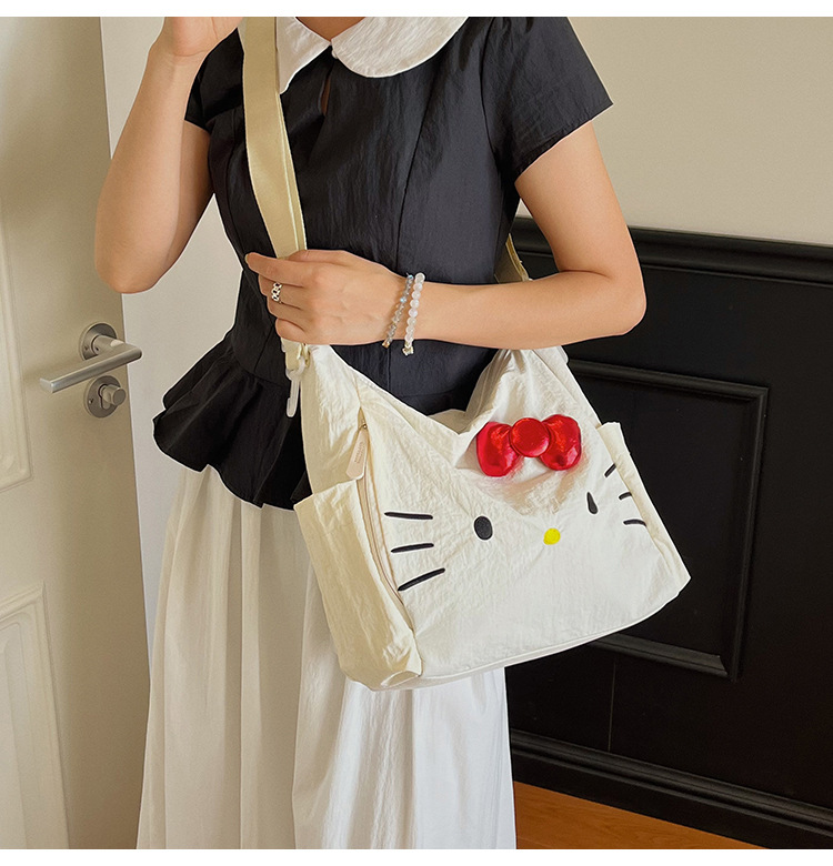 Cross-border Nylon Women's Bag 2026 New Style Large Capacity Cute Little Cat Single Shoulder Bag Bow Tote Bag Backpack
