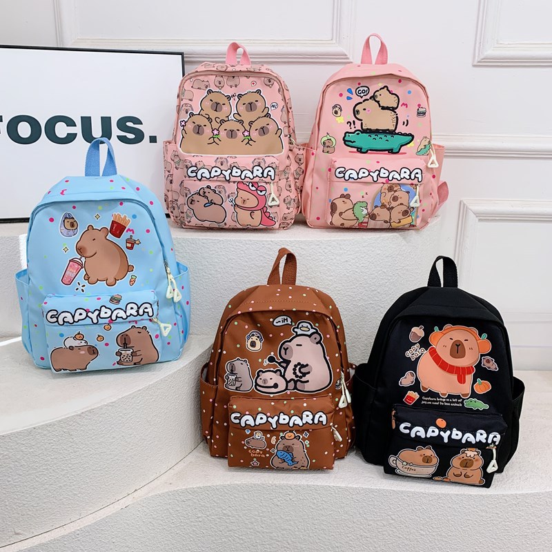 Jardín de infantes pequeña clase mochila infantil encantadora impresión capibara mochila para niños y niñas mochila para niños de gran capacidad