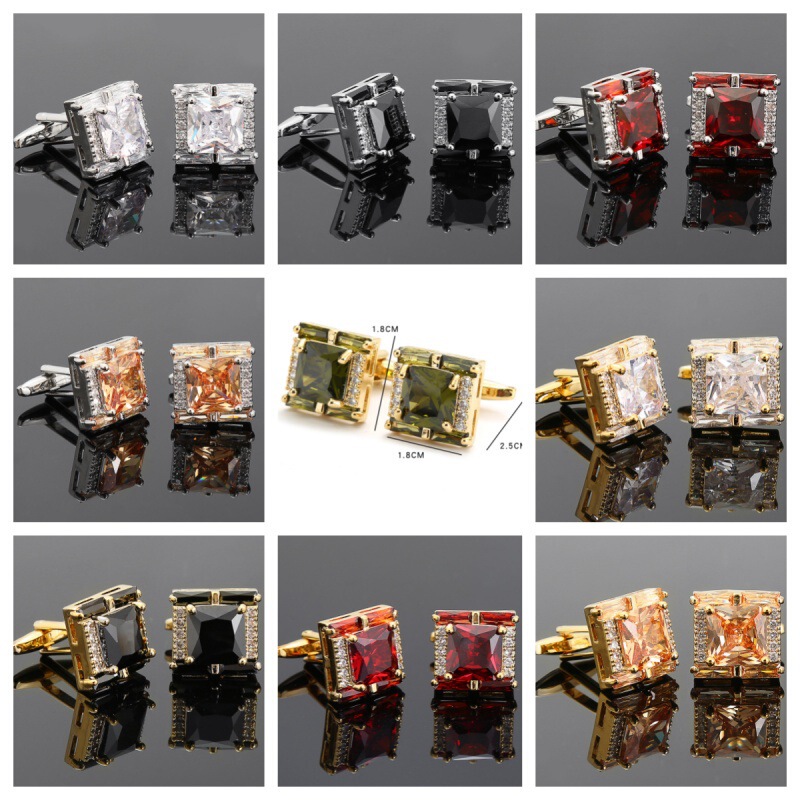 Hale and hearty square diamond men's zircon crystal cufflinks light luxury French shirt suit cufflinks cross border