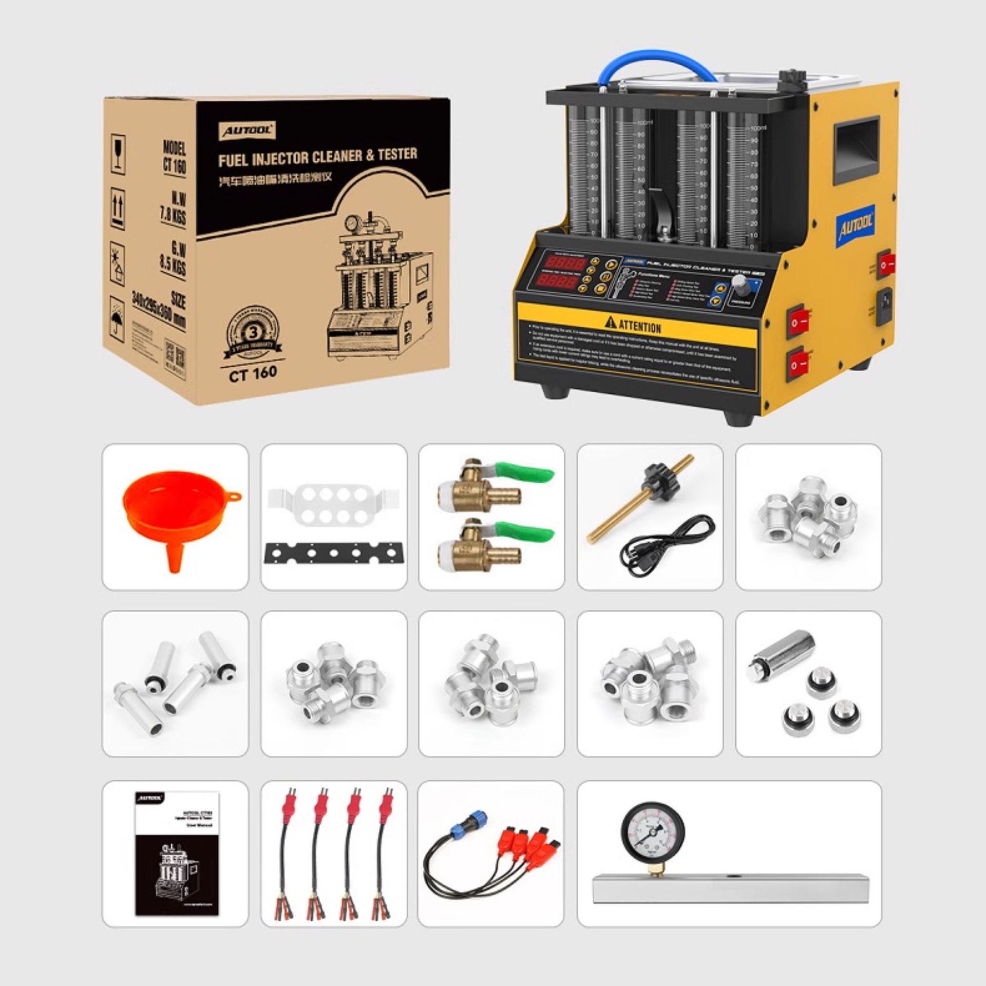 Máquina de limpieza ultrasónica de inyectores de combustible AUTOOL CT160, probador de líquido de limpieza, equipo de reparación automotriz, compatible con GLP