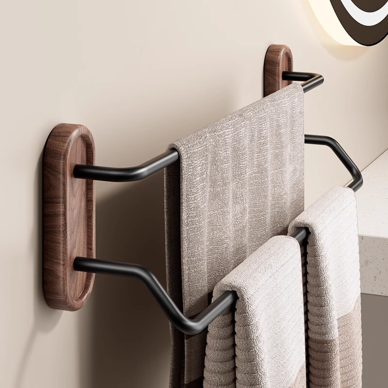 Walnut Towel Rack Punch-free Toilet Wall-mounted Bathroom Towel Hanging Rod Toilet Toilet Hanging Rack Storage
