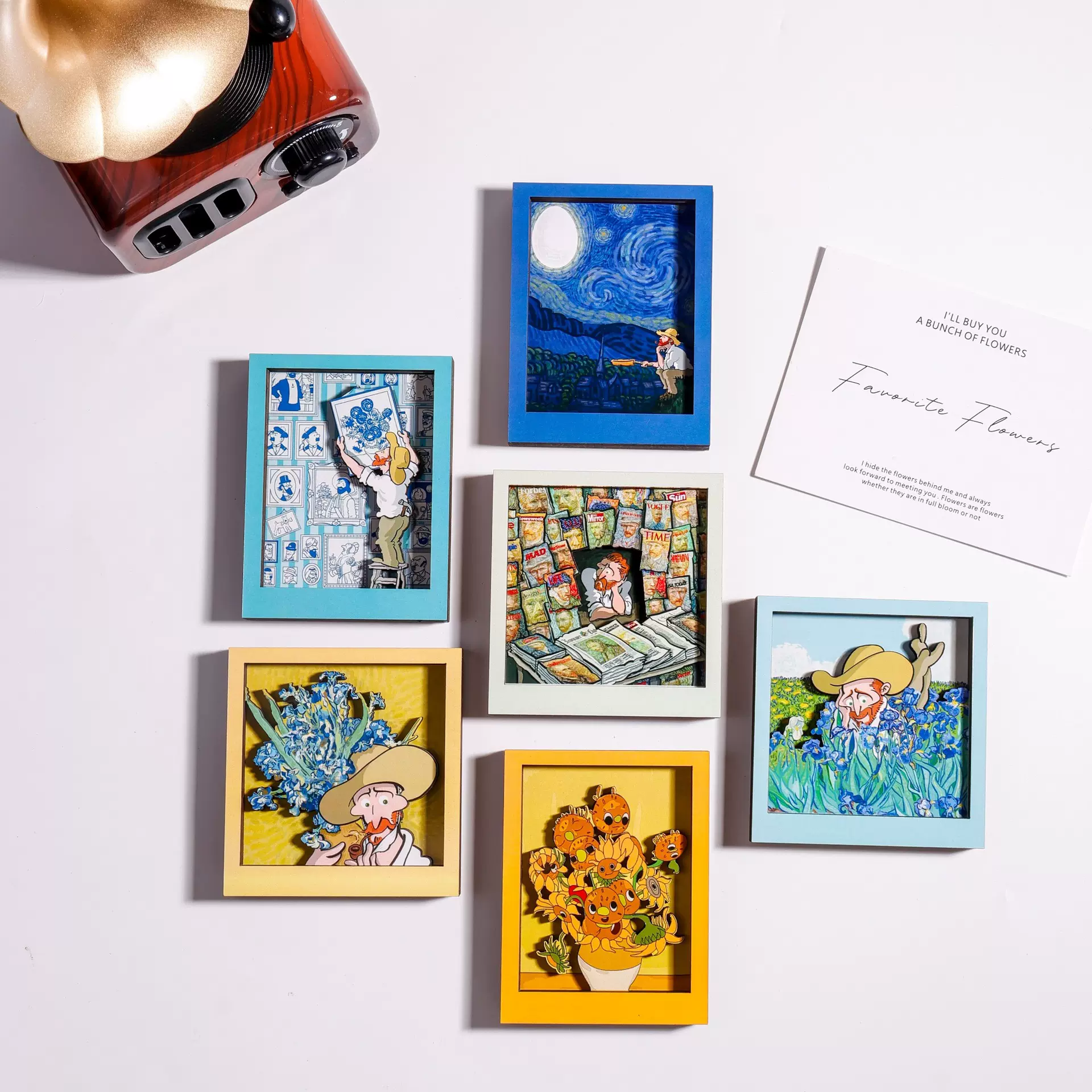 木质可爱卡通梵高二次元文创冰箱贴个性创意磁贴冰箱装饰