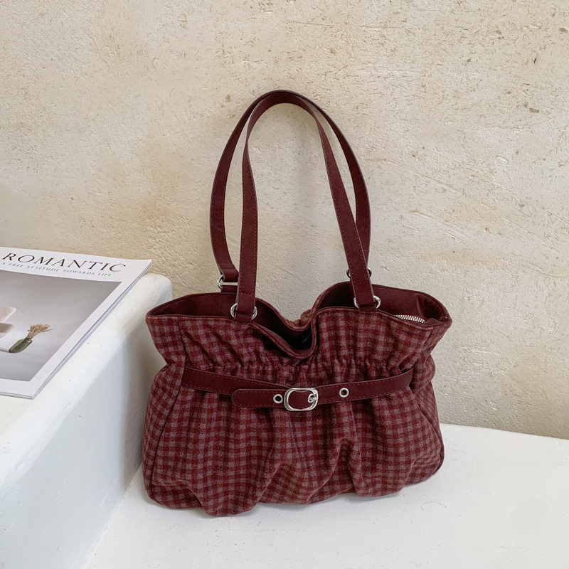 Túi tote nữ quai đeo vai dáng shopping cỡ lớn, chất liệu dạ, kiểu mới mùa đông — Màu cà phê Không có mặt dây chuyền, Màu xanh không có mặt dây chuyền, Màu đỏ không có mặt dây chuyền, Đen không có mặt dây chuyền chi tiết 10