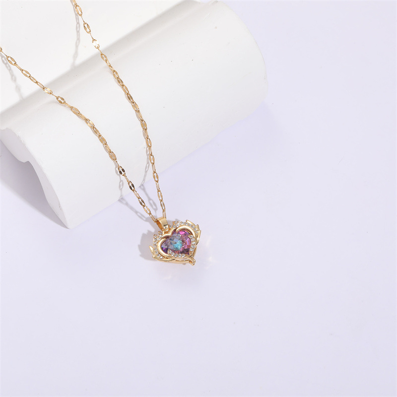 Fashion Heart Shape Copper Necklace Inlay Zircon Copper Necklaces 1 Piece