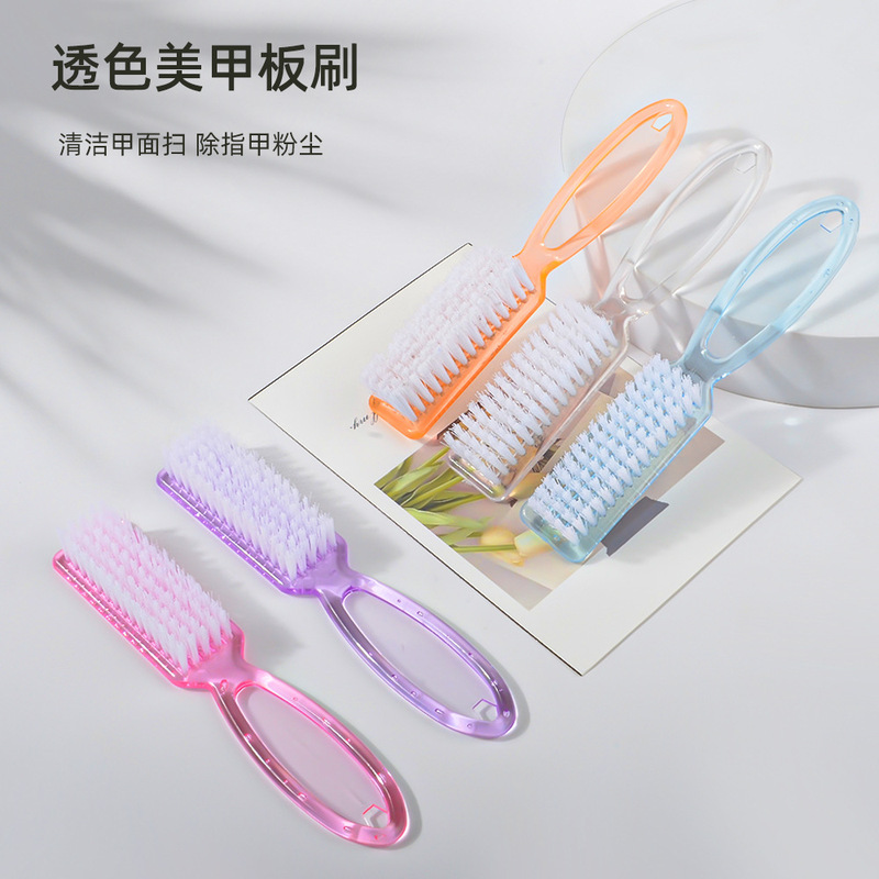Transparent long handle nail brush with handle nail plastic powder and dust removal brush multifunctional five-color nail brush