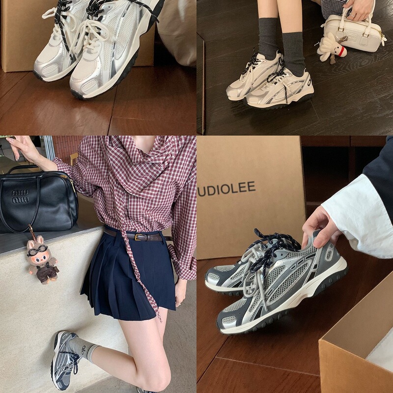 Distressed Silver Dad Sneakers for Women, Thick-Soled Height-Increasing Casual Shoes, Trendy Popular Style, Versatile Couple's Sports Shoes