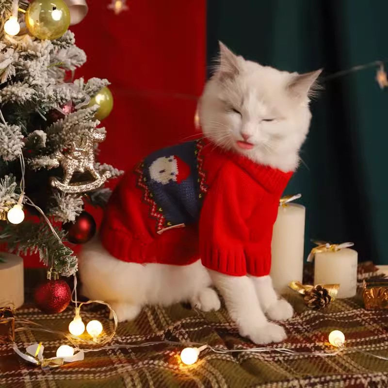 Ropa de gato invierno rojo festivo Año Nuevo suéter gato marioneta de Año Nuevo gatito mascota Año Nuevo saludo anti-pelusa