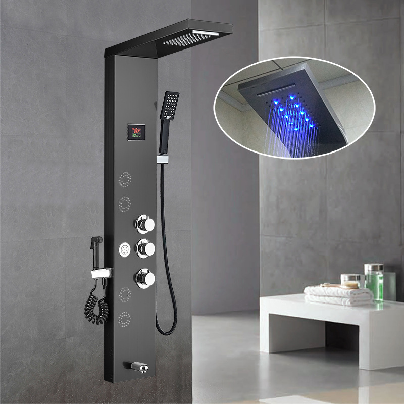 Temperature display LED Spray gun Pets Bathing 304 Stainless steel Shower Panel constant temperature shower Flower sprinkling