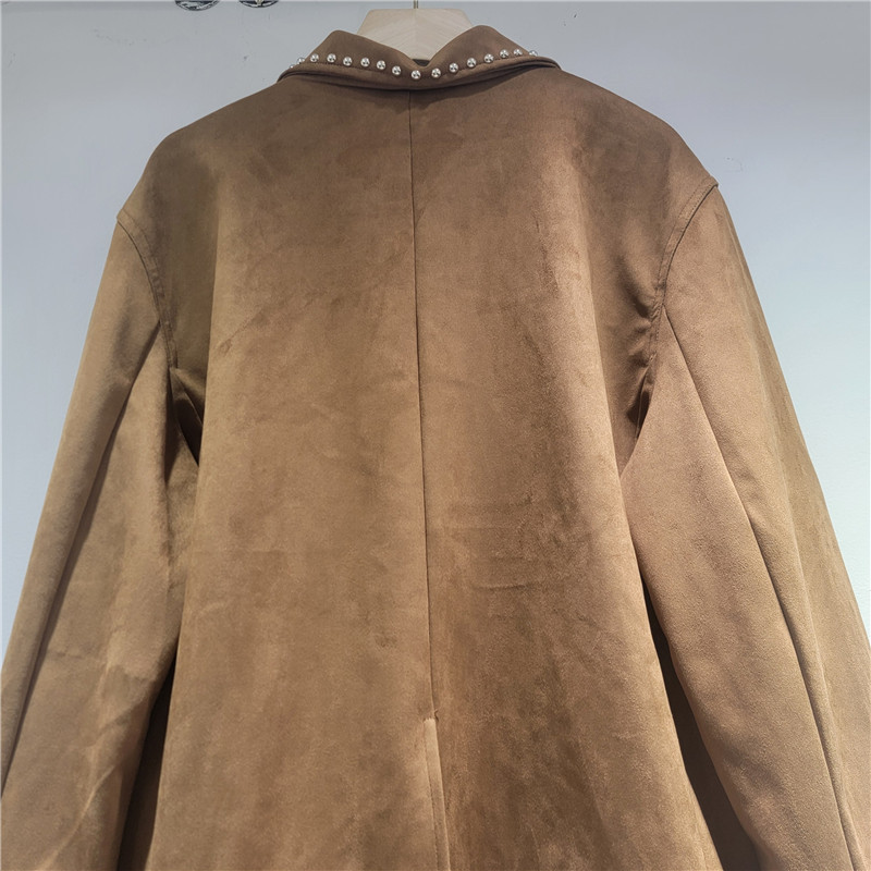 Europa y América industria pesada bordilla de diseño de chaqueta de diamante de color americano de manga larga chaqueta de piel de ciervo casual