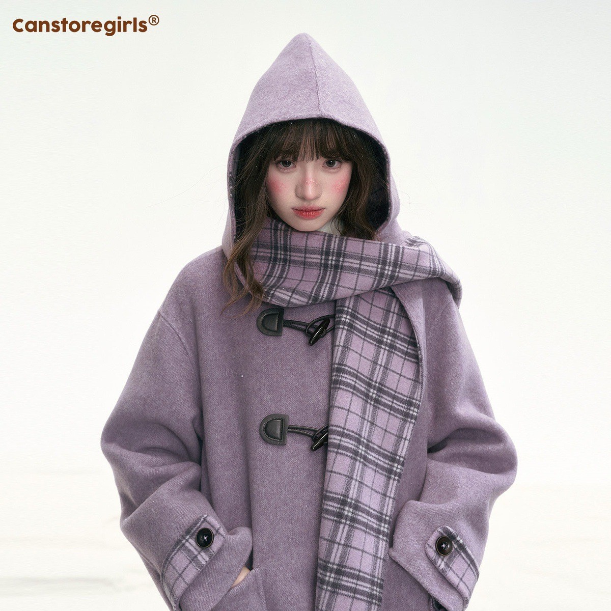 Canned Shiduo'Taro Milk Mist' Winter Purple Removable Hat Double-Sided Wool Coat Jacket