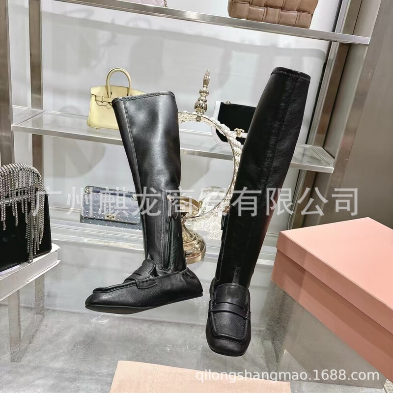 高端2025秋冬新款真皮平底长筒靴女瘦腿弹力靴显瘦高筒过膝长靴女|undefined