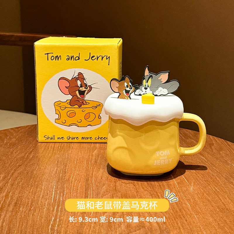 Taza de gato y ratón Taza de gran capacidad para el hogar Taza de cerámica de alto valor Taza de agua de dibujos animados lindo Regalo de cumpleaños