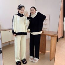 软绵绵睡衣秋冬季女士睡衣女珊瑚绒拉链款法兰绒女款家居服加厚