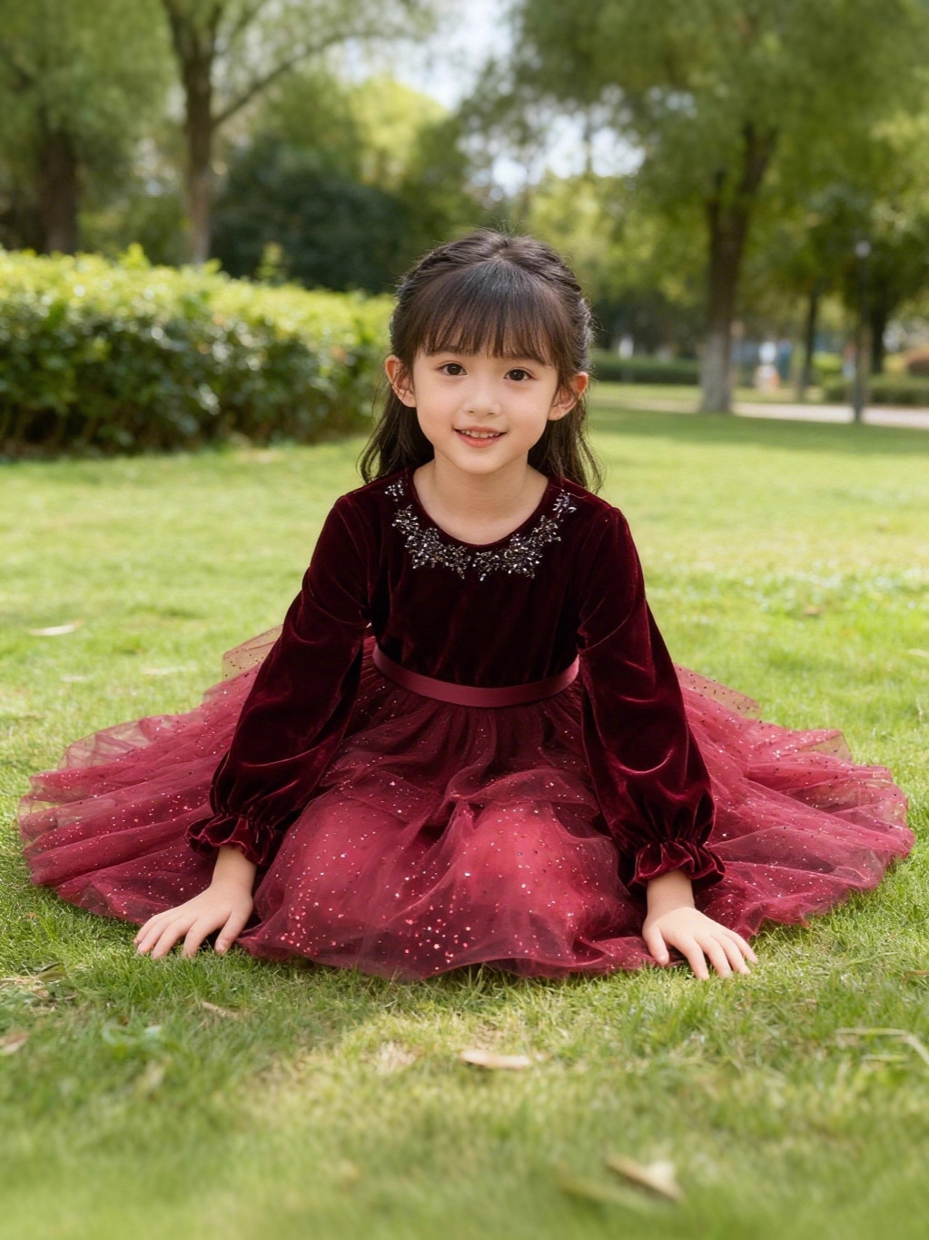 Otoño y invierno nuevo vestido de niña transfronterizo venta rápida explosiva coreano veludo espectáculo de cumpleaños vestido corto de princesa