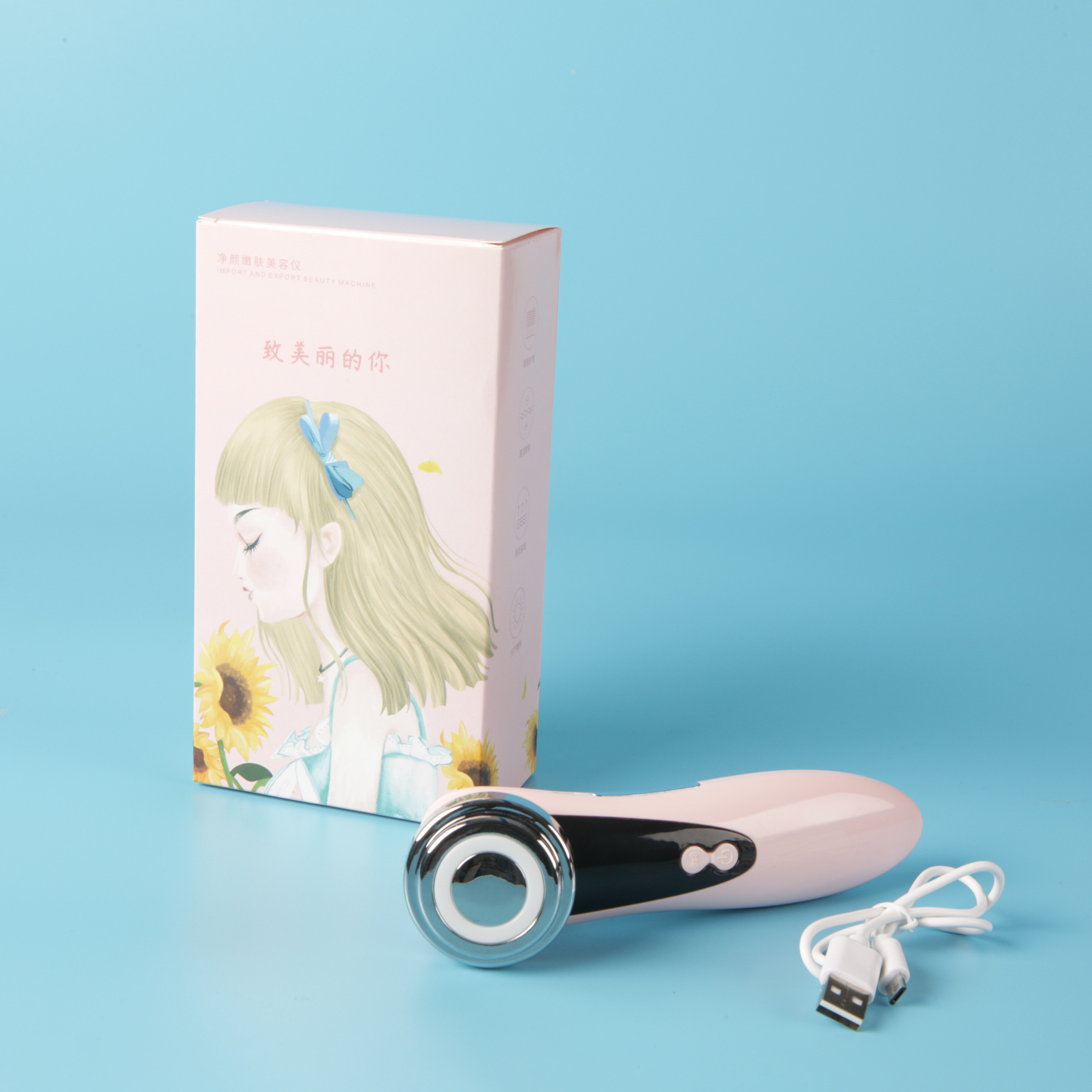 Fabricante al por mayor, luz de color portátil para el hogar, instrumento de introducción para rejuvenecimiento de la piel cálida, masajeador de vibración facial, instrumento de belleza de burbujas pequeñas