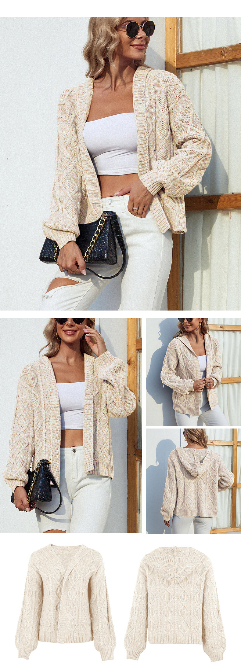 solid color hooded twist knitted cardigan NSMMY139013