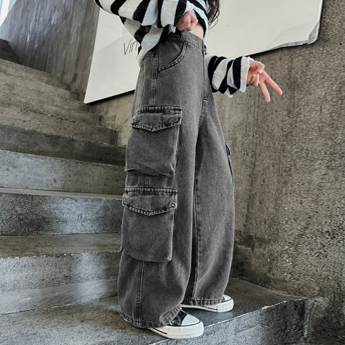 Orange Tiger Cross-border Girls' Clothing Jeans Western Style 2024 New Children's Spring Clothing Medium and Large Children's Spring and Autumn Jeans
