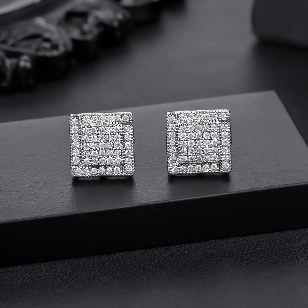New Cross-border Zircon Square Earrings Men, Simple Shiny, Stylish And Luxurious Accessories For Women_voghion.com