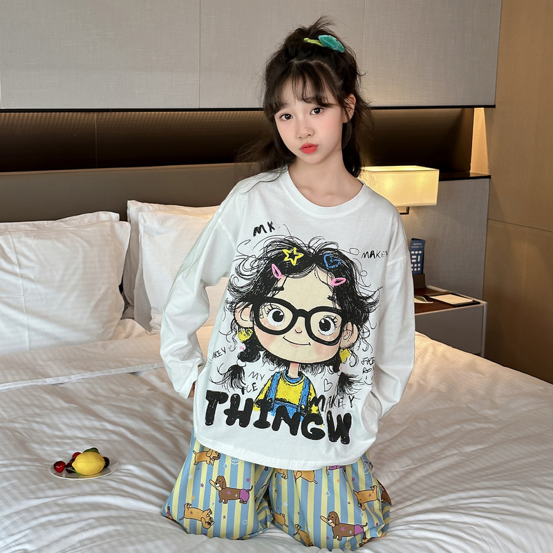 女童睡衣长袖春秋儿童女孩网红爆款家居服大童网红爆款纯棉套装潮|undefined