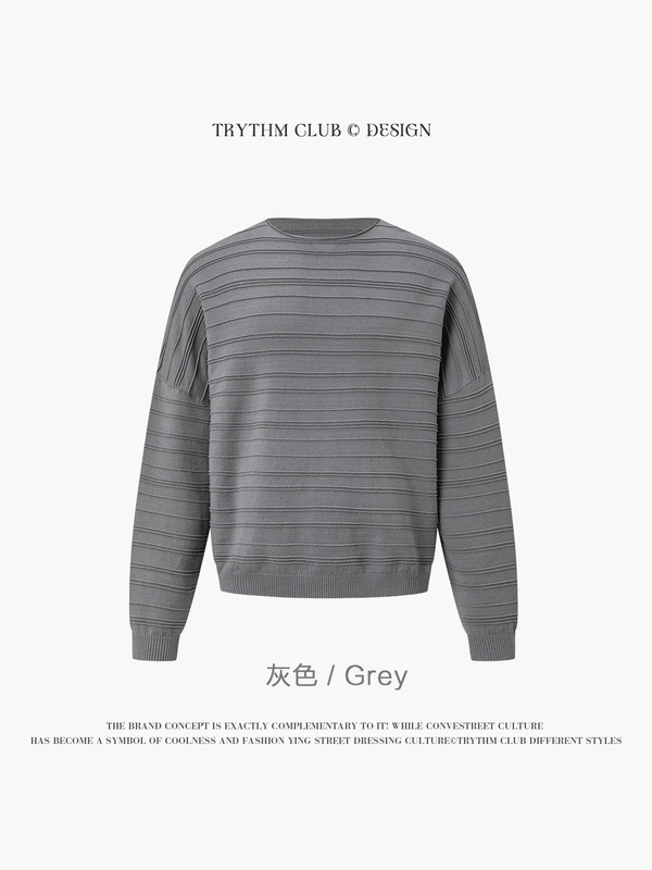 TRYTHMCLUB 老钱风肌理感复古简约条纹潮流男女同款毛衣|undefined